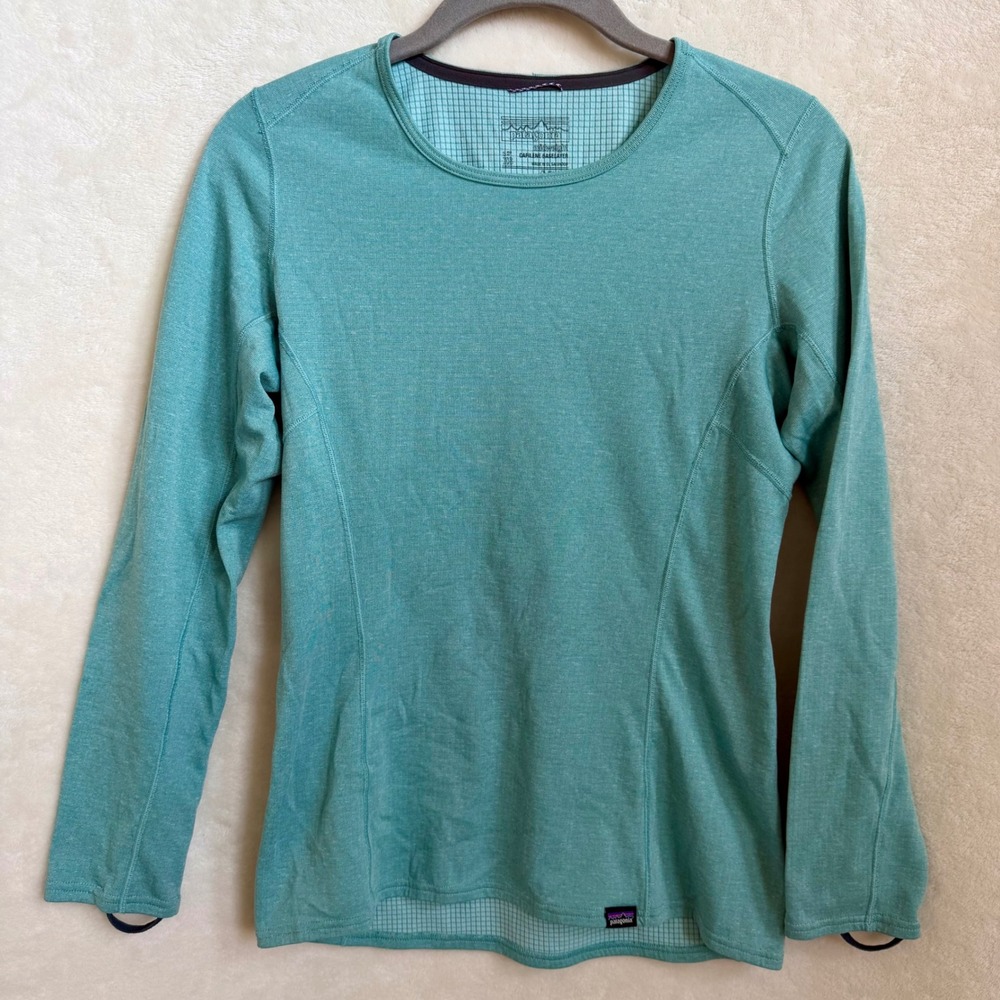 Patagonia Womens Teal Capilene Midweight Baselayer Crew Thumbhole Top Sz XS